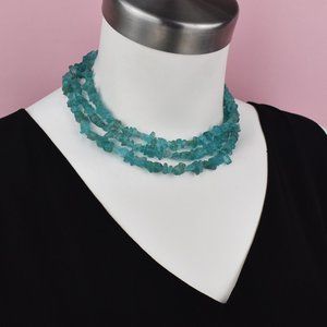 Super long aquamarine necklace boho, unique unusual teal blue stone necklace